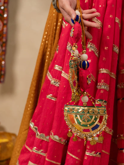 🌸 Traditional Muslin Cotton Mirror Work Lehenga Choli Set 🌸