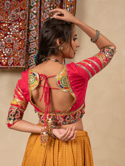 🌸 Traditional Muslin Cotton Mirror Work Lehenga Choli Set 🌸