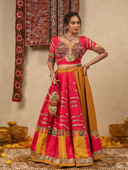 🌸 Traditional Muslin Cotton Mirror Work Lehenga Choli Set 🌸