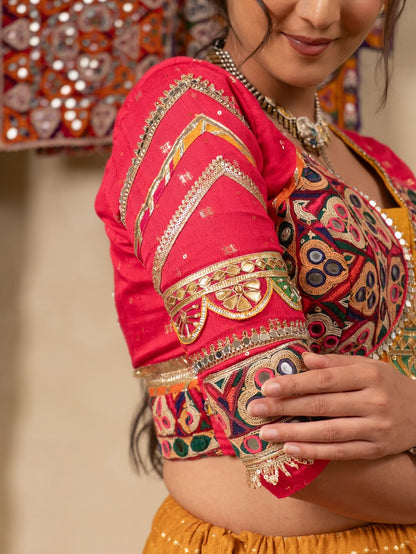 🌸 Traditional Muslin Cotton Mirror Work Lehenga Choli Set 🌸