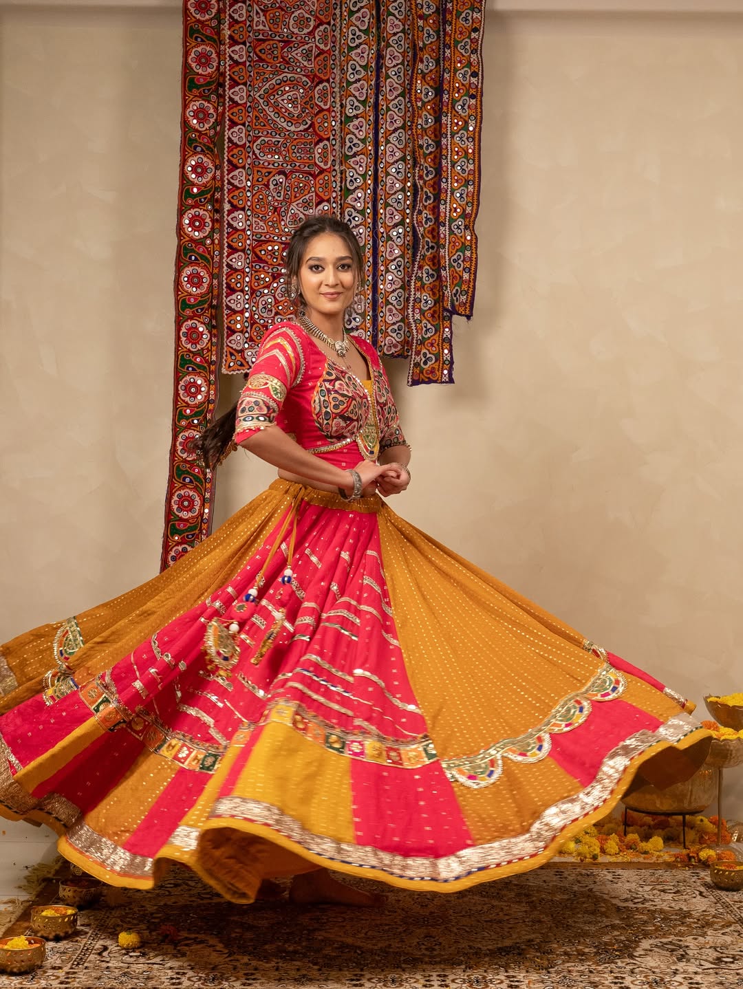 🌸 Traditional Muslin Cotton Mirror Work Lehenga Choli Set 🌸