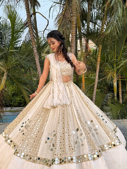 Radiance Reflection White Real Mirror work Lehenga Set