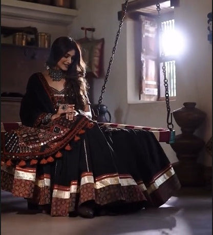 Royal Mirror Magic: Boho Black Lehenga Set
