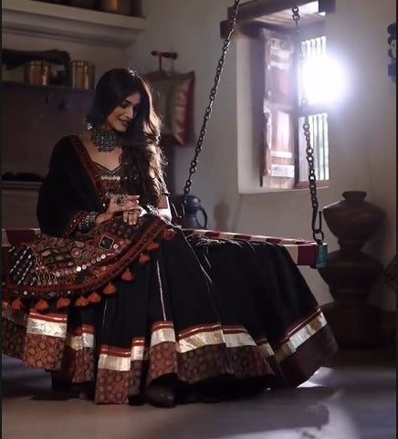 Royal Mirror Magic: Boho Black Lehenga Set