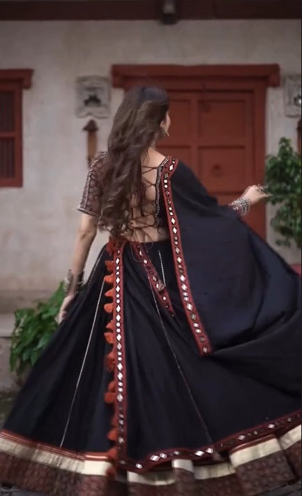 Royal Mirror Magic: Boho Black Lehenga Set