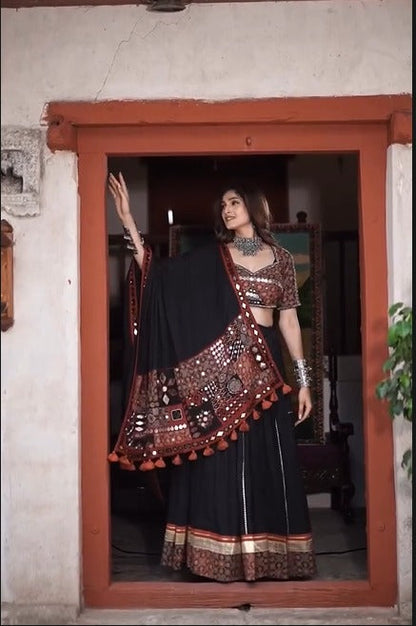 Royal Mirror Magic: Boho Black Lehenga Set