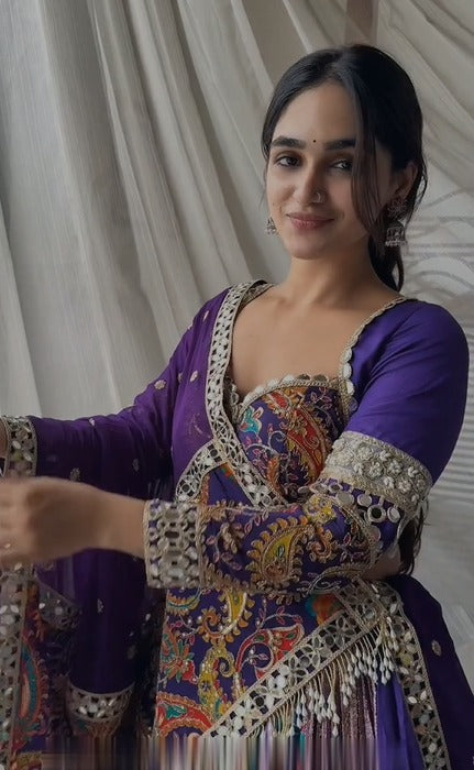 Royal Purple Multicolor Fusion Lehenga Set