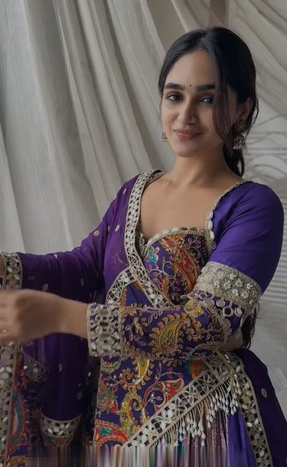 Royal Purple Multicolor Fusion Lehenga Set