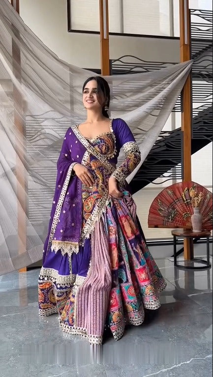 Royal Purple Multicolor Fusion Lehenga Set