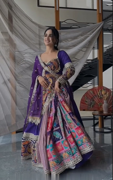 Royal Purple Multicolor Fusion Lehenga Set