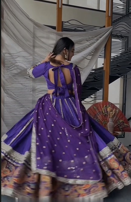 Royal Purple Multicolor Fusion Lehenga Set