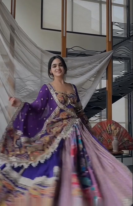 Royal Purple Multicolor Fusion Lehenga Set
