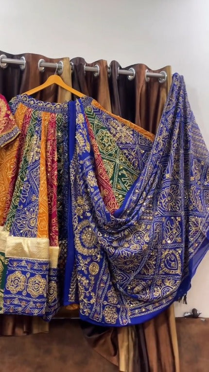 Royal Multicolor Bandhej Navratri Lehenga  Mirror & Sequin Work  Festive Garba Outfit