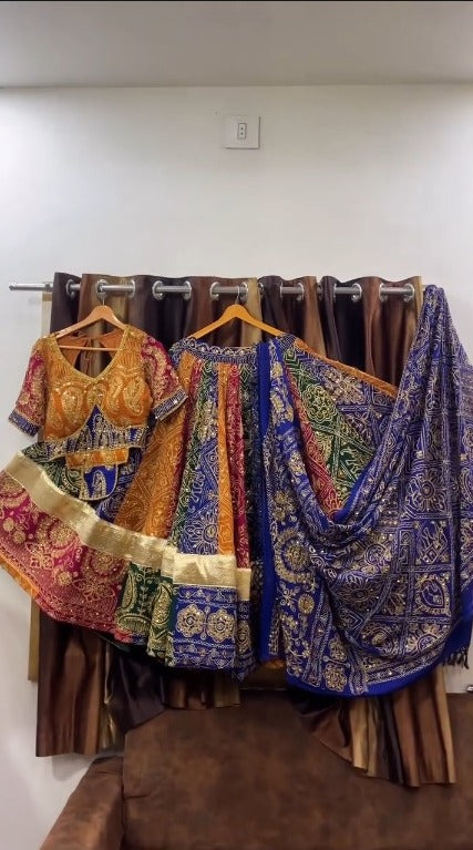 Royal Multicolor Bandhej Navratri Lehenga  Mirror & Sequin Work  Festive Garba Outfit