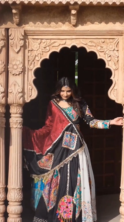 Royal Patchwork Chanderi Silk Lehenga Mirror & Zari Work Magic
