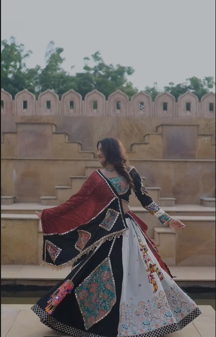 Royal Patchwork Chanderi Silk Lehenga Mirror & Zari Work Magic
