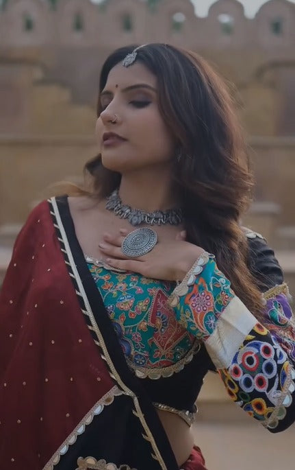 Royal Patchwork Chanderi Silk Lehenga Mirror & Zari Work Magic