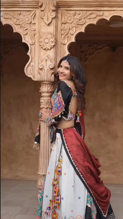 Royal Patchwork Chanderi Silk Lehenga Mirror & Zari Work Magic