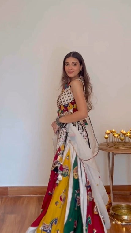 Multicolor Navratri Lehenga Choli with Traditional Mirror Work