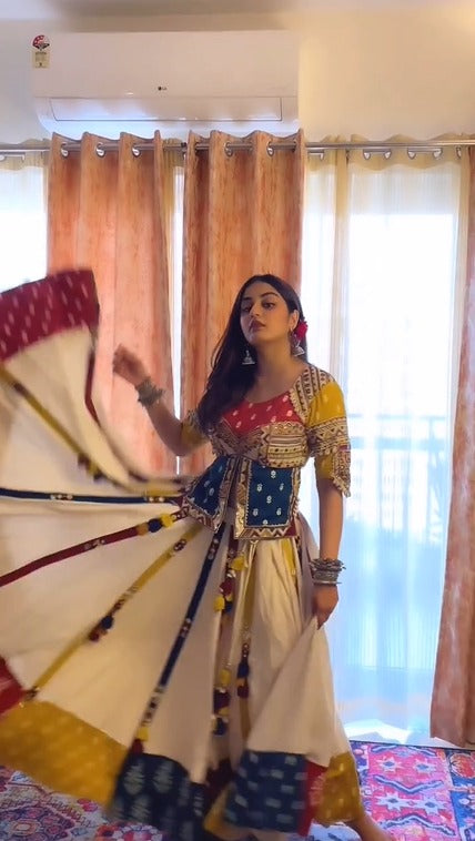 Vibrant Navratri Special Patchwork Chanderi Silk Lehenga