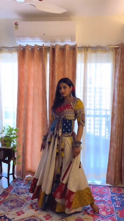 Vibrant Navratri Special Patchwork Chanderi Silk Lehenga