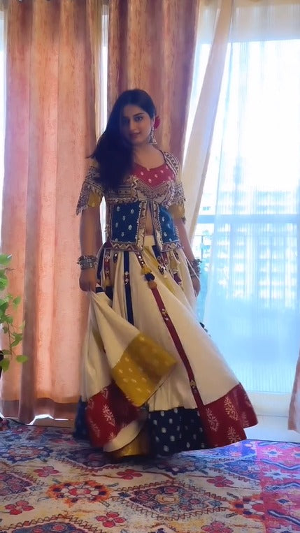 Vibrant Navratri Special Patchwork Chanderi Silk Lehenga