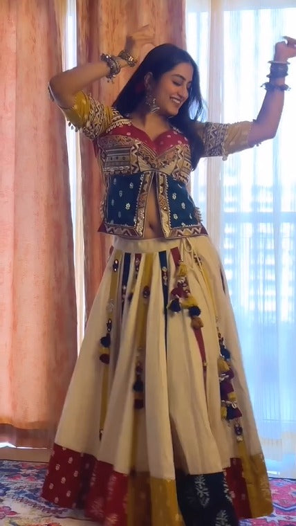 Vibrant Navratri Special Patchwork Chanderi Silk Lehenga