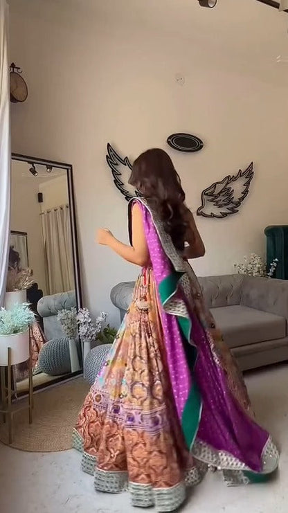 Purple Printed Lehenga