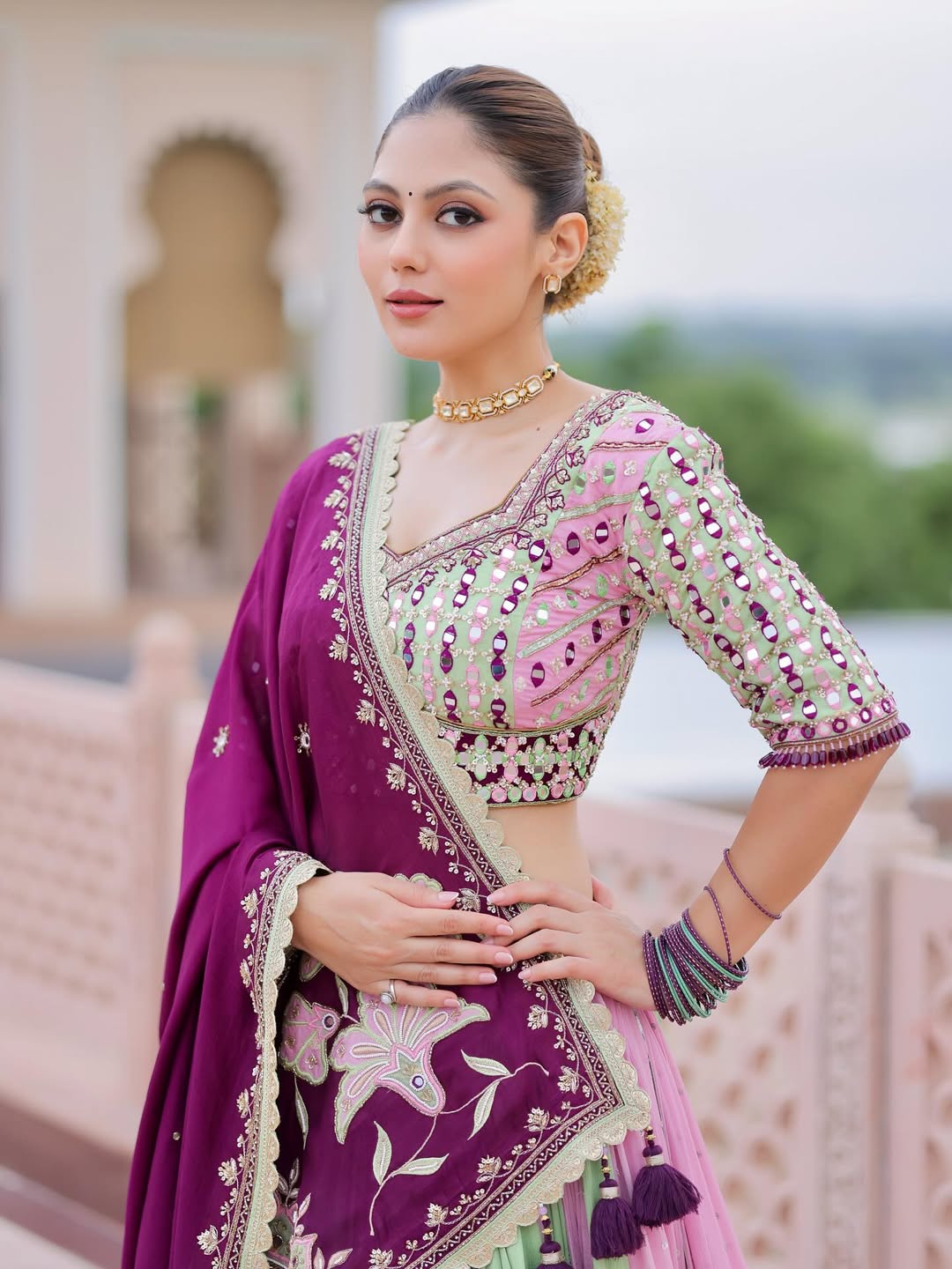 Royal Radiance Multicolor Mirror Work Lehenga Set