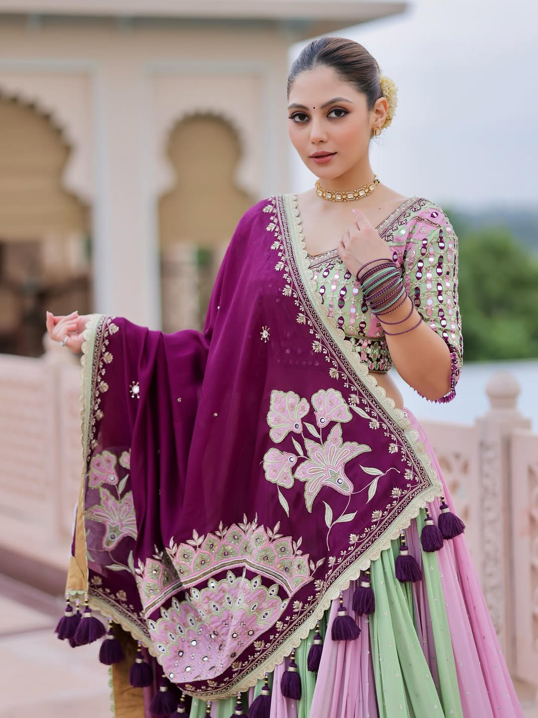 Royal Radiance Multicolor Mirror Work Lehenga Set