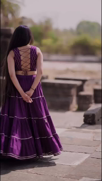 Royal Orchid Glow Purple Mirror Work Flair Gown