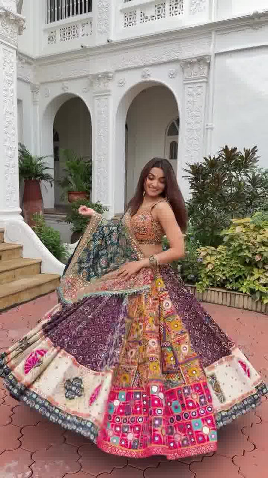 Heritage Elegance – Multicolor Patchwork Lehenga Choli with Mirror & Gamthi Embroidery