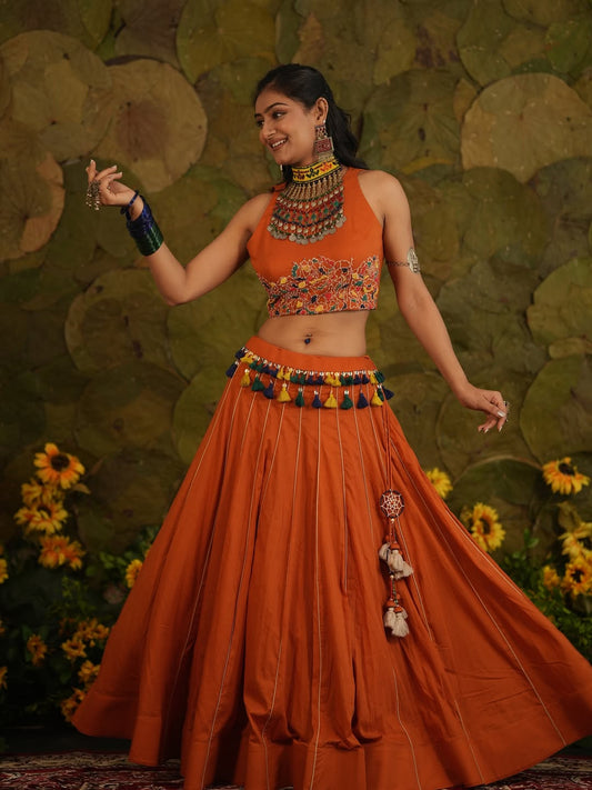 KesarKriti Rustic Orange Cotton Choli Set