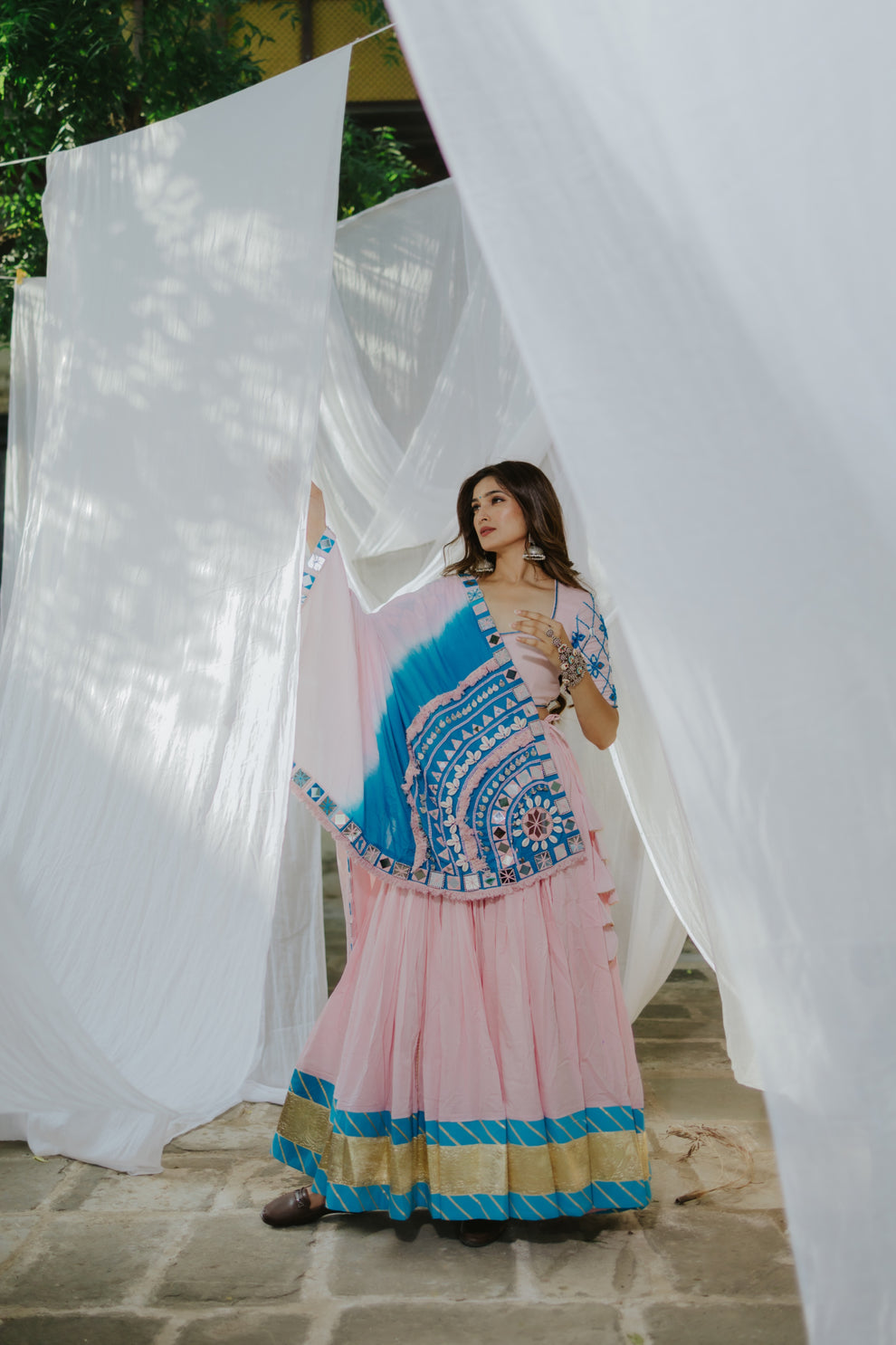 Baby Pink & Blue Glam Mirror Lehenga