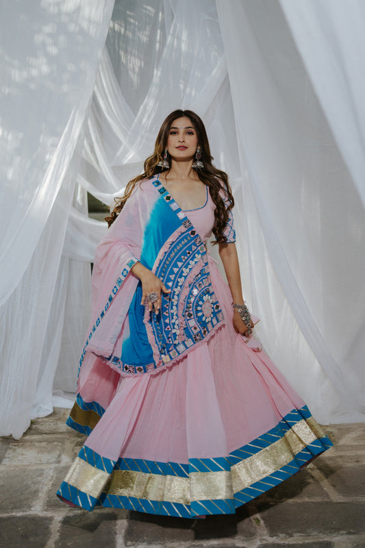 Baby Pink & Blue Glam Mirror Lehenga
