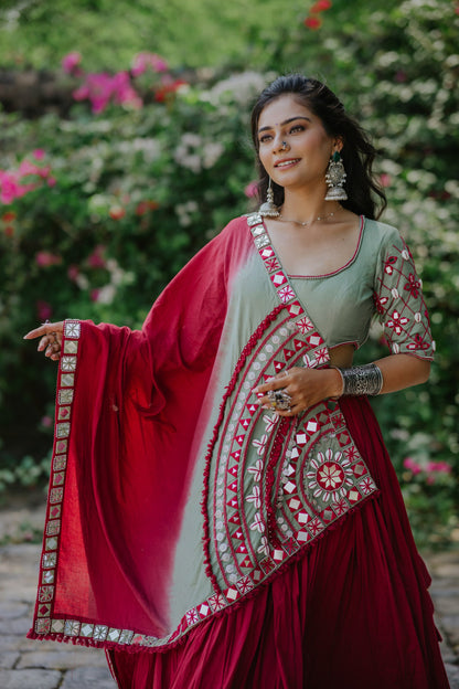 Mint Green & Wine Royal Navratri Lehenga
