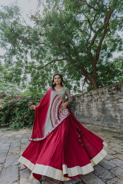 Mint Green & Wine Royal Navratri Lehenga
