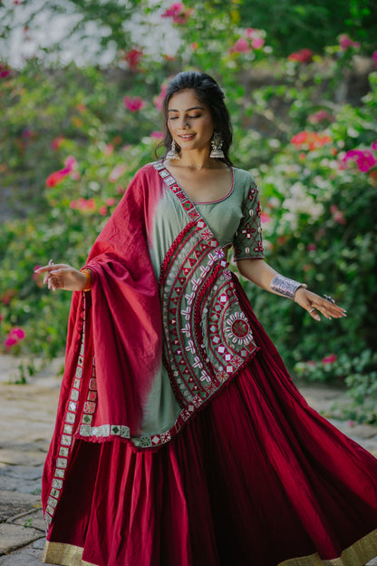 Mint Green & Wine Royal Navratri Lehenga