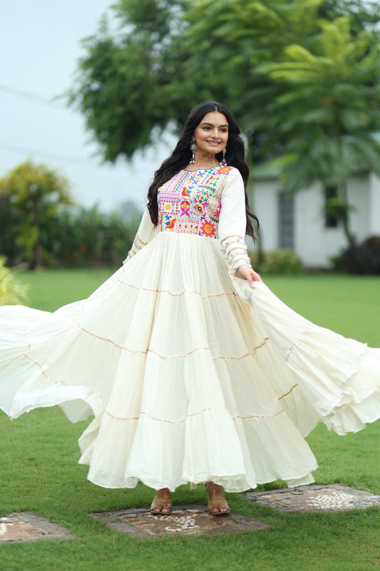 Vrindavan Vibes Flowing White Elegance with a Folk Soul