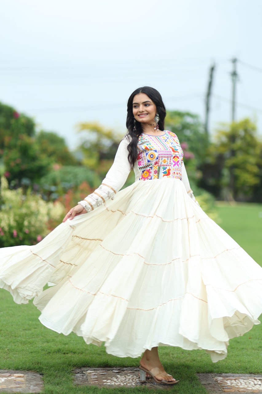 Vrindavan Vibes Flowing White Elegance with a Folk Soul