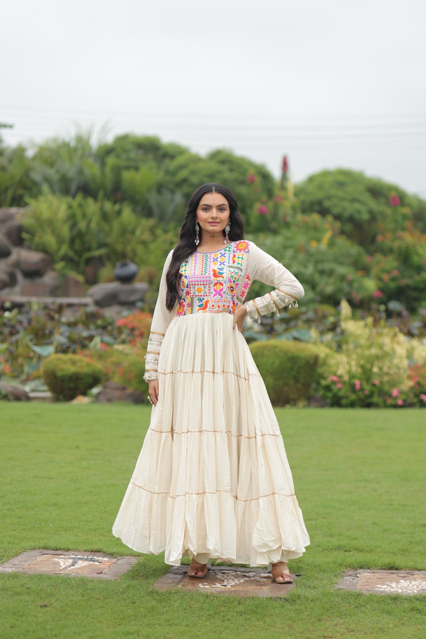 Vrindavan Vibes Flowing White Elegance with a Folk Soul