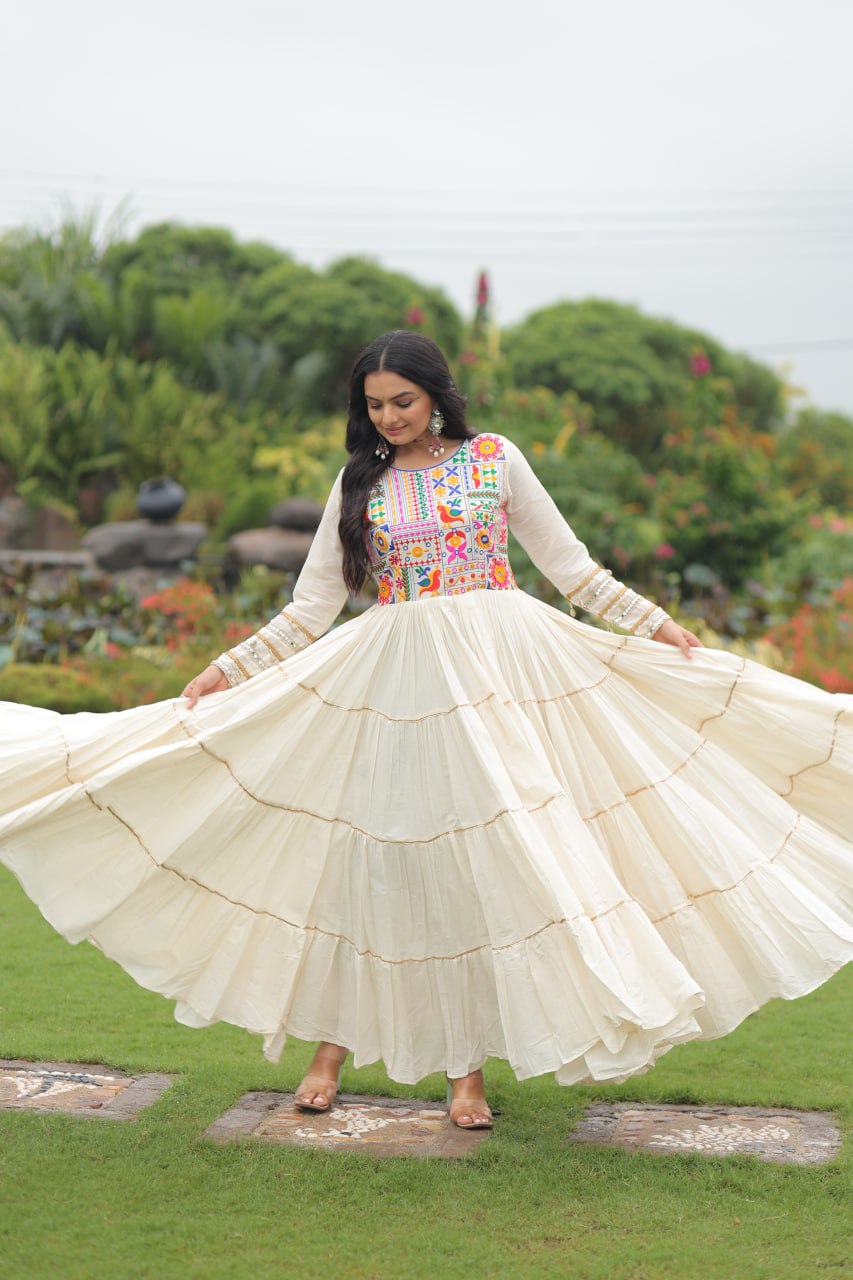 Vrindavan Vibes Flowing White Elegance with a Folk Soul