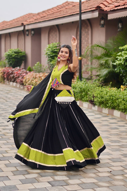 Sruti Pure Cottan Black & Olive Fusion Lehenga Choli