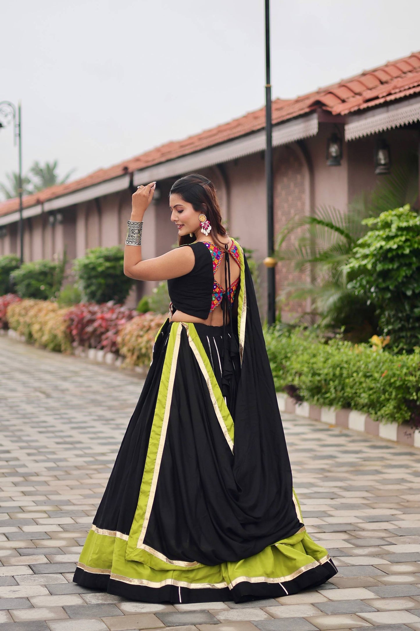 Sruti Pure Cottan Black & Olive Fusion Lehenga Choli