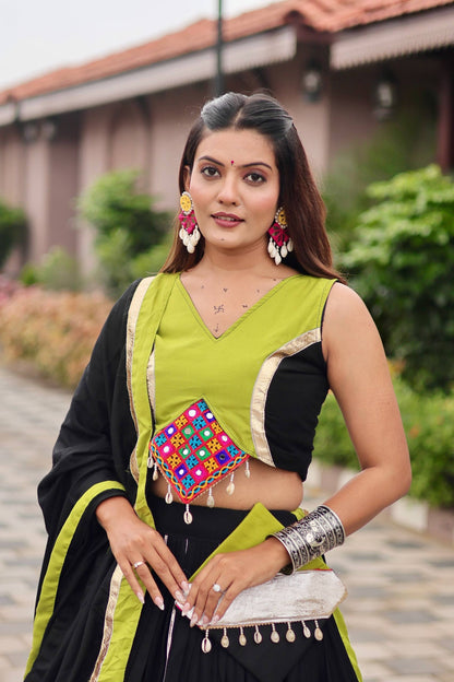 Sruti Pure Cottan Black & Olive Fusion Lehenga Choli
