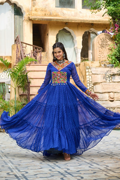 Navrang Twirl Magic Mirror Embroidered Tiered Flare Gown
