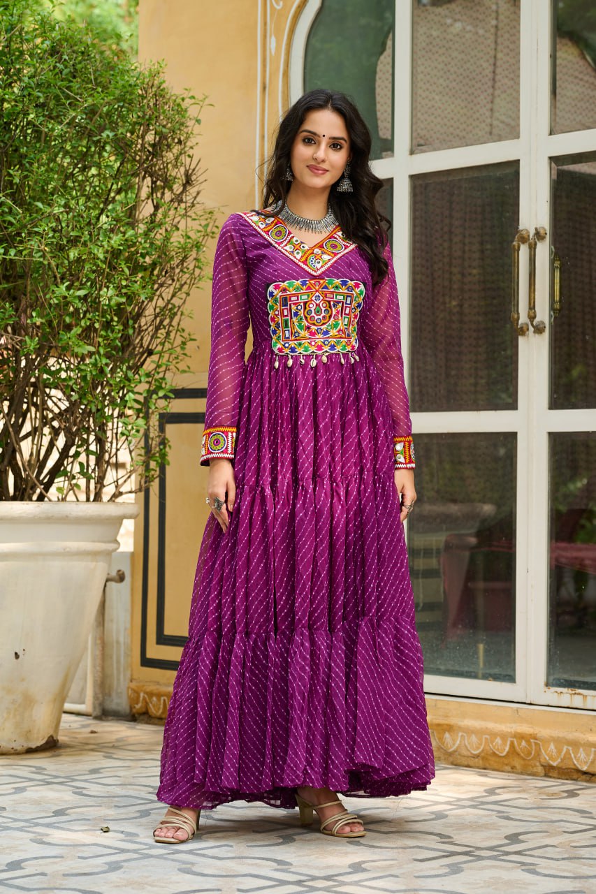 Navrang Twirl Magic Mirror Embroidered Tiered Flare Gown