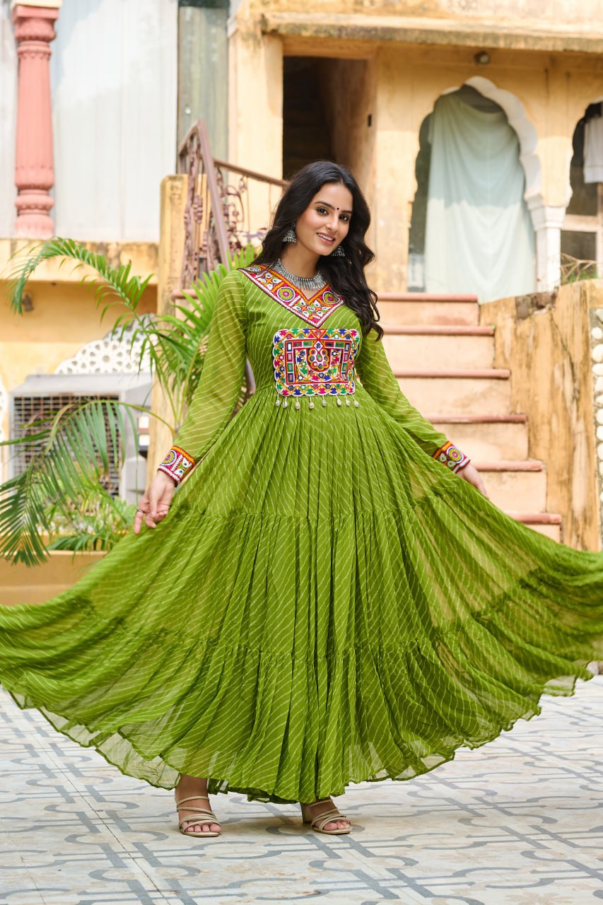Navrang Twirl Magic Mirror Embroidered Tiered Flare Gown