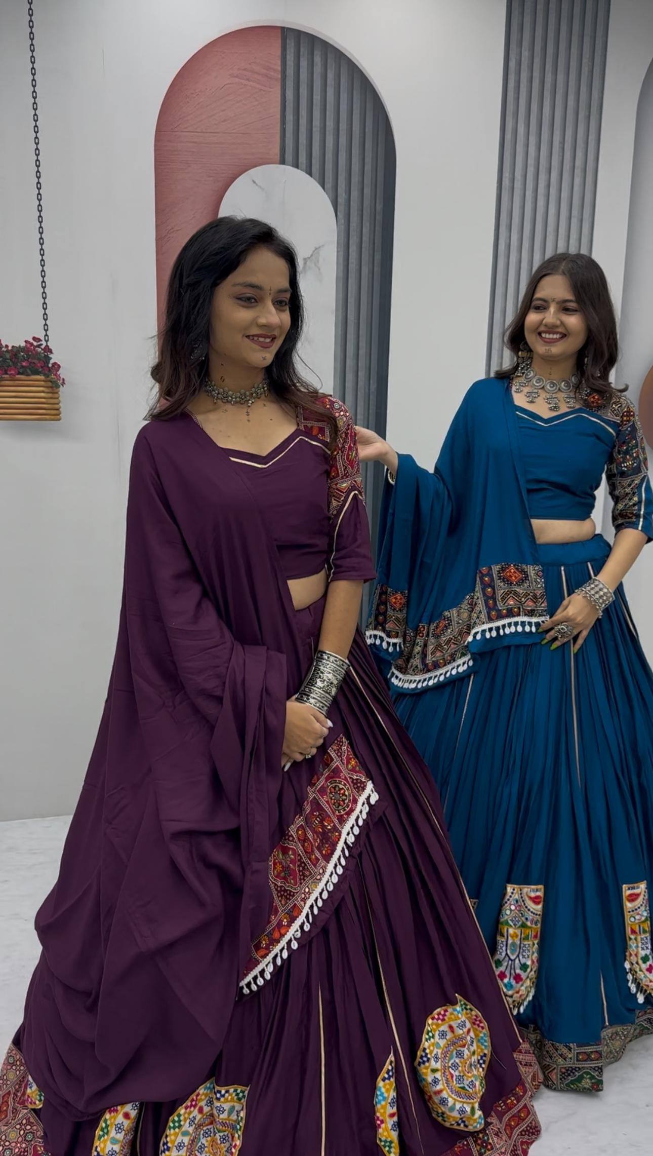Kavya & Riddhi’s Mirror Magic: Pure Cotton Lehenga Choli