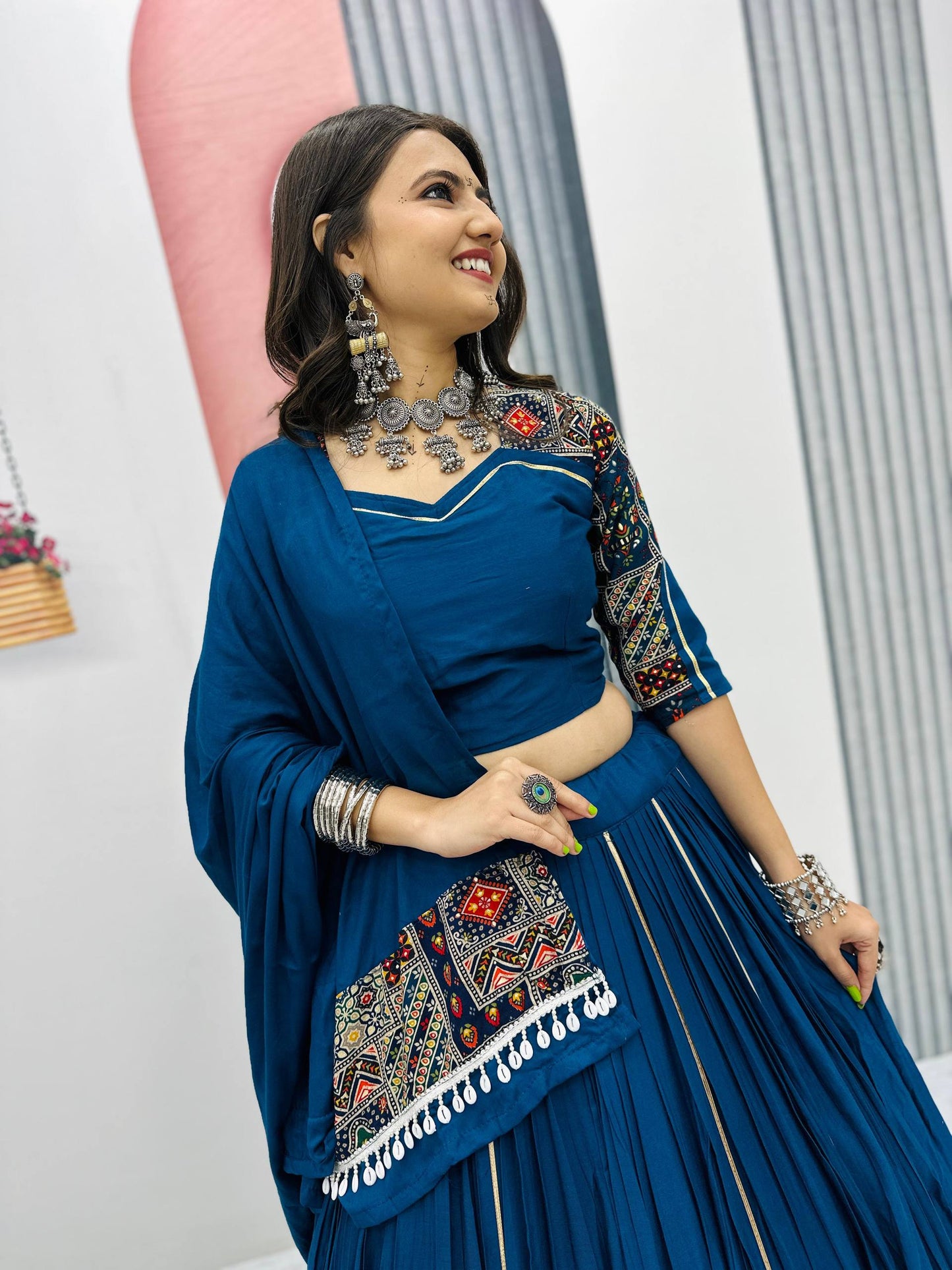 Kavya & Riddhi’s Mirror Magic: Pure Cotton Lehenga Choli